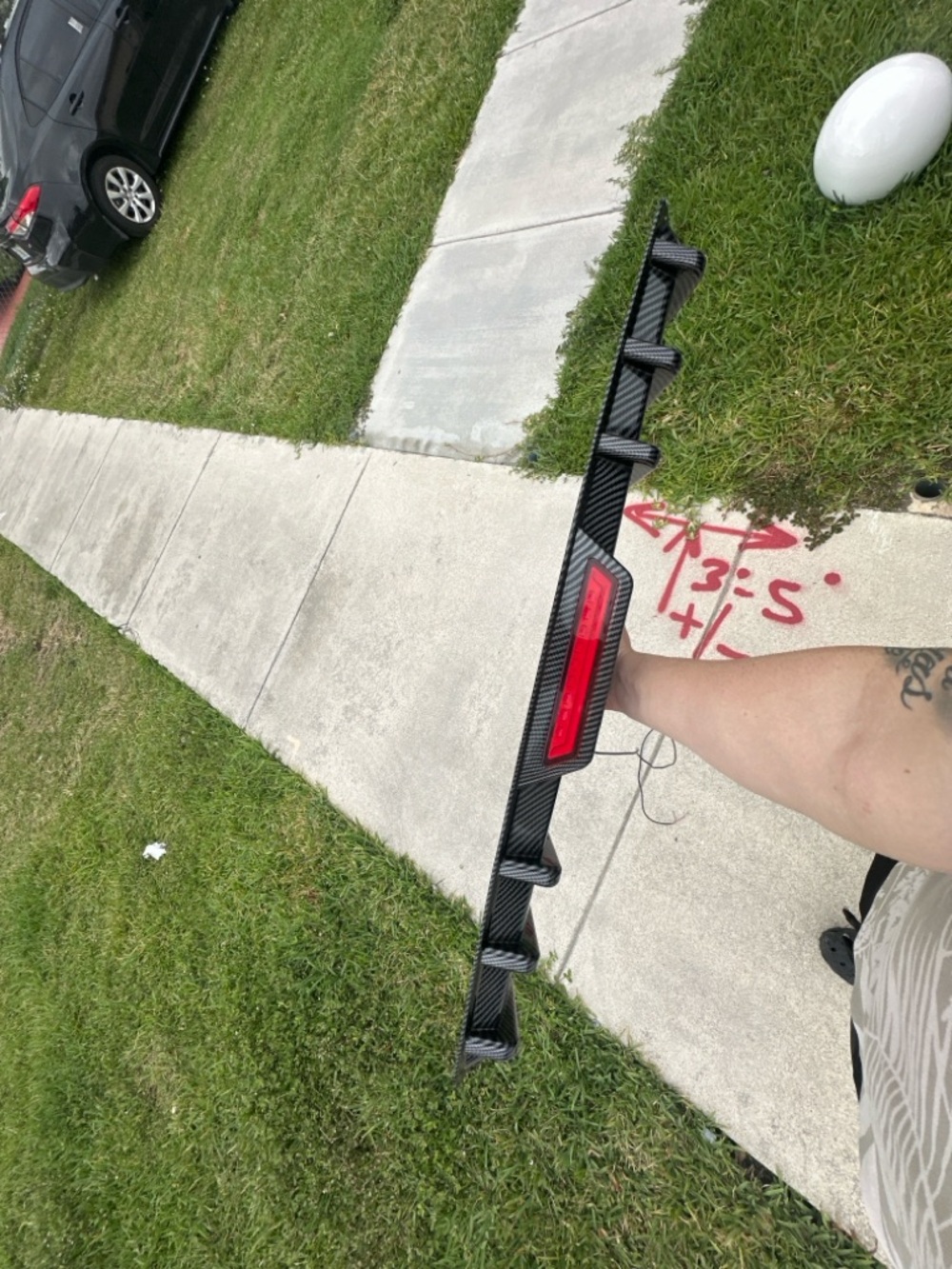 Carbon Fiber Rear Spoiler Wing with Center Brake Light - Black